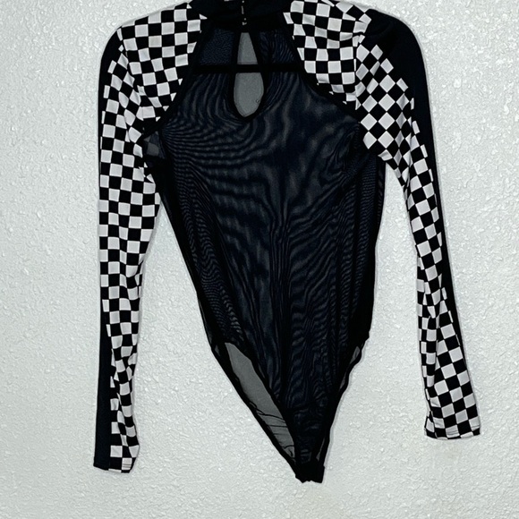 K TOO Sheer & Checkered Body Suit Sz Med - Picture 5 of 7